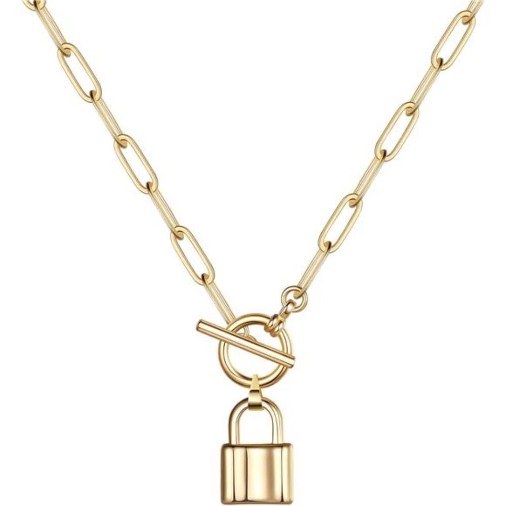 Gold Necklaces Women 14K Gold Plated Lock Evil Eye Medallion Vintage Sun Moon